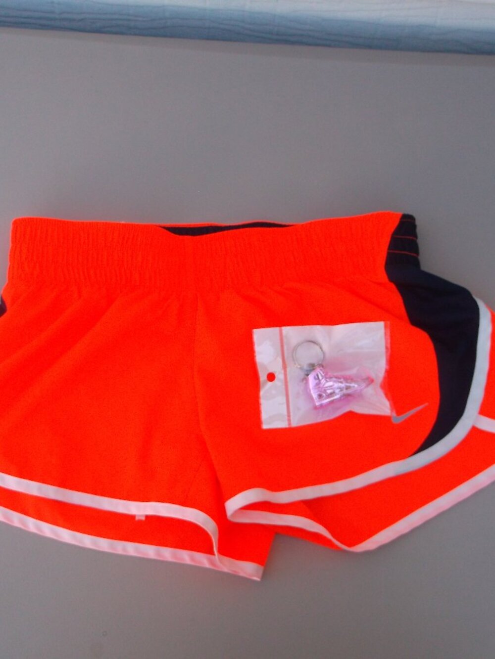 Nike Dri‑Fit Orange Shorts + Mini Sneaker Keychain — Like New